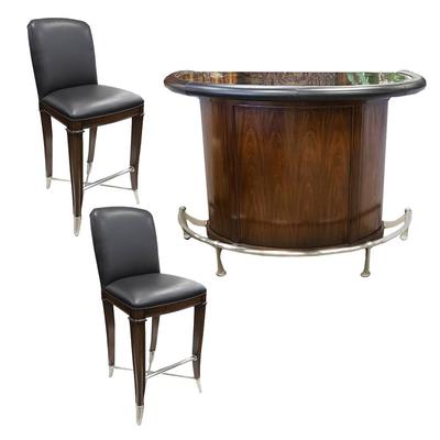Thomasville 3 Piece Leather Top Bar with Barstools