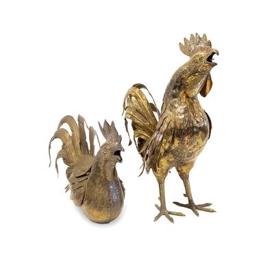 Pair of Vintage Brass Roosters