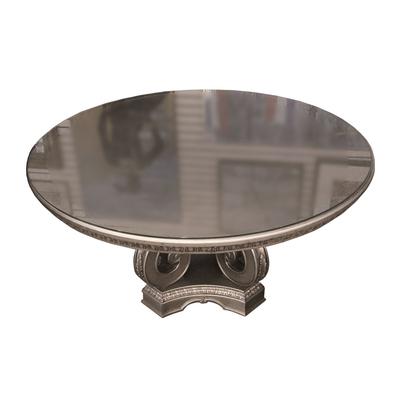 Silver Round Wood Table with Glass Top