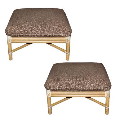 Pair of Bamboo Rattan Ottomans By McGuire of San Francisco