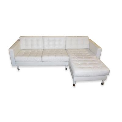 White Tufted Leather 2 Piece Sectional with Chaise 