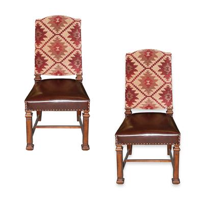 Pair of Markor Southwest Leather & Fabric Dining Chairs