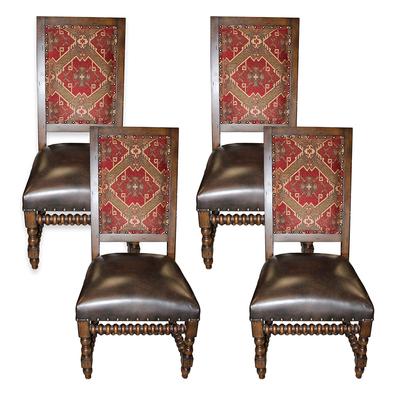 Set of 4 Kilim Fabric Leather Dining Chairs 
