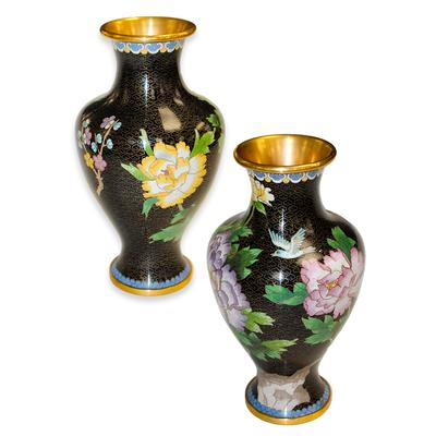 Pair of Cloisonné Flower Bird Vases