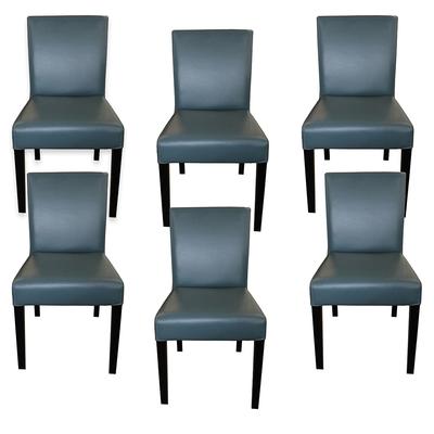 Crate +Barrel Set of 6 Lowe Ocean Leather Dining Chairs