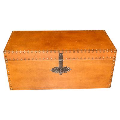 Rustic Leather-Like Wood Storage Trunk with Metal Latch 