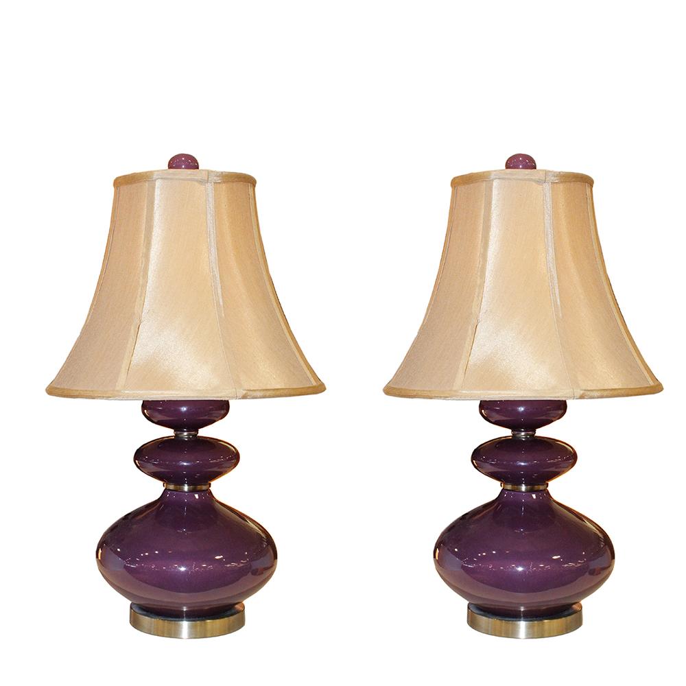  Set Of 2 Purple Trip- Gourd Table Lamps