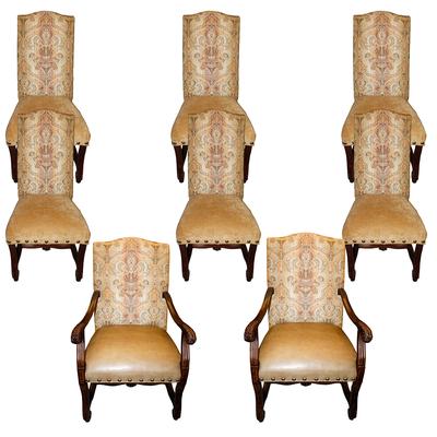 Set of 8 Fabric Leather Wood Dining Chairs 