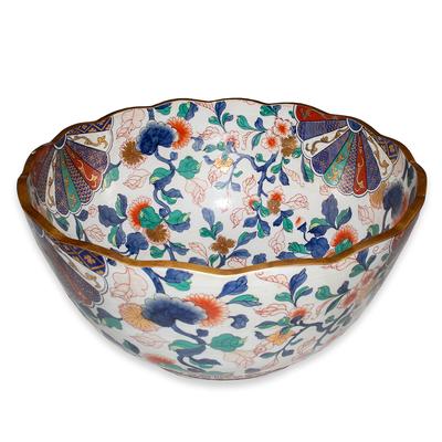 Gold Rimmed Chinese Porcelain Bowl 