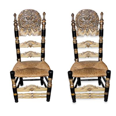 Pair of Black Gold Rush Seat Chairs 