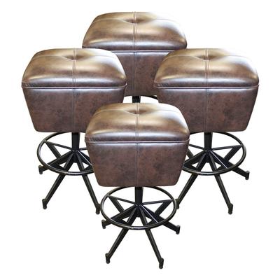 Set of 4 Square Leather Seat Counter Stools