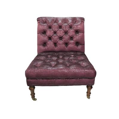 Purple Ruched Fabric Chair with Two Front Wheels