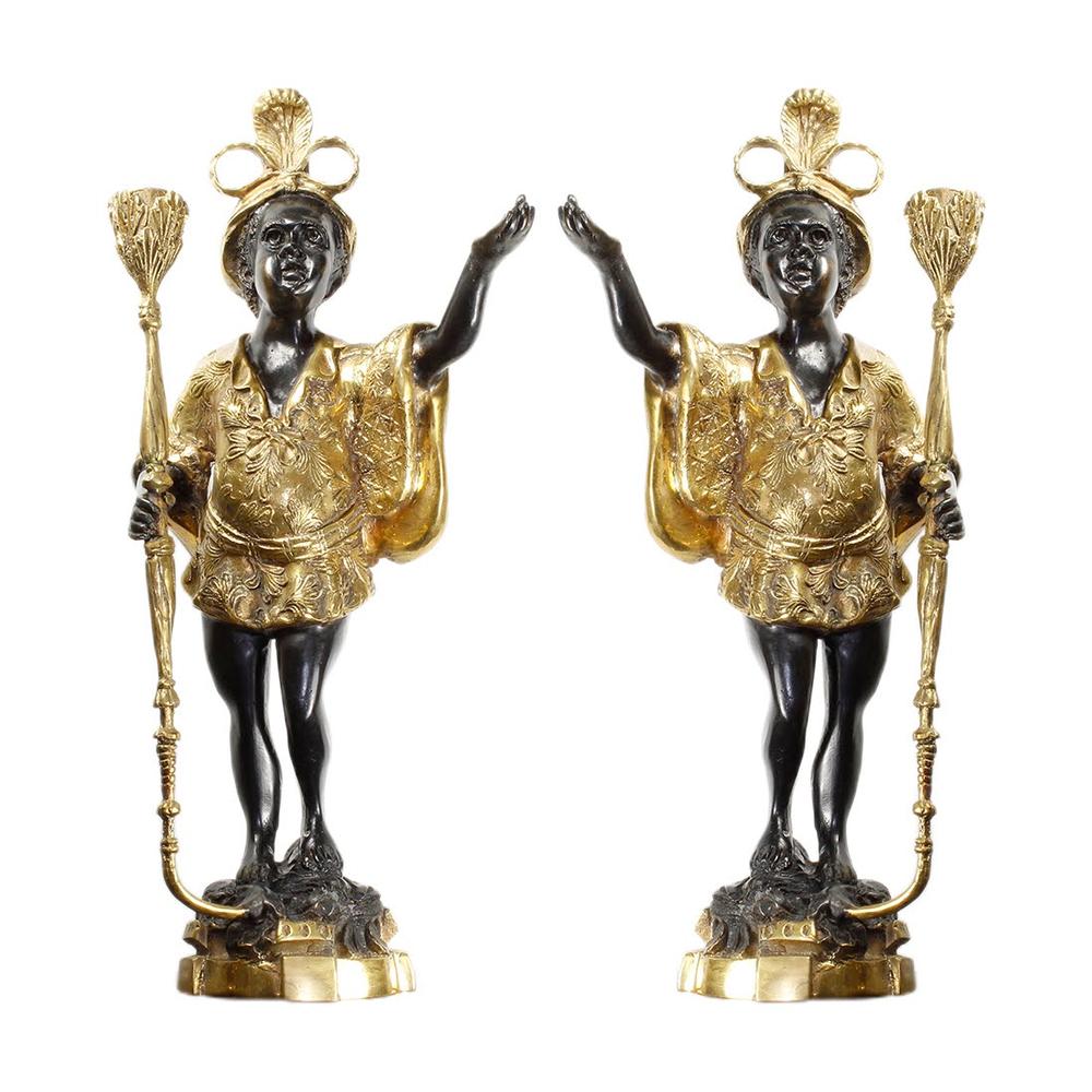 Pair Of Venetian Black Goddess Brass Statues