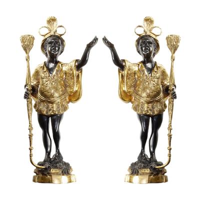 Pair of Venetian Black Goddess Brass Statues