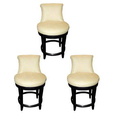 Set of 3 Lime Patterned Fabric Swivel Counter Stools 
