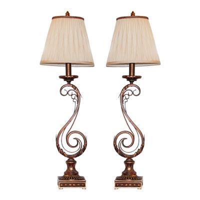  Pair of Firenze Gold Metal Scroll Lamps