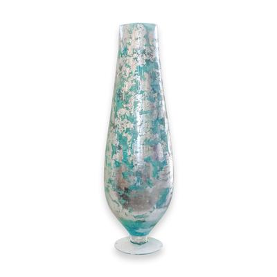 Turquoise and Silver Glass Vase