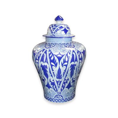 Large Blue White Talavera Jar