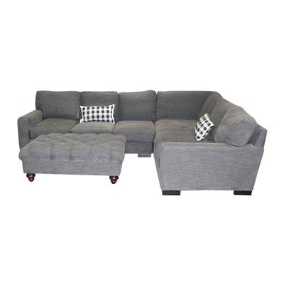 Pottery Barn Down Feather Fabric Sectional and Ottoman