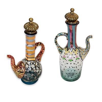 Mackenzie-Childs 2 Piece Glass Oil and Vinegar Containers