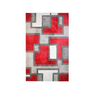 Modern Red and Grey Block Pattern Rug