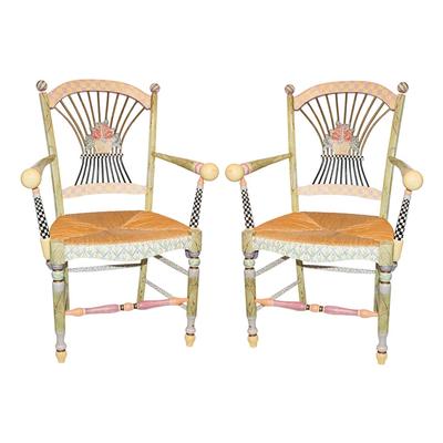 Pair of Mackenzie- Childs Basket Seat Flower Chairs
