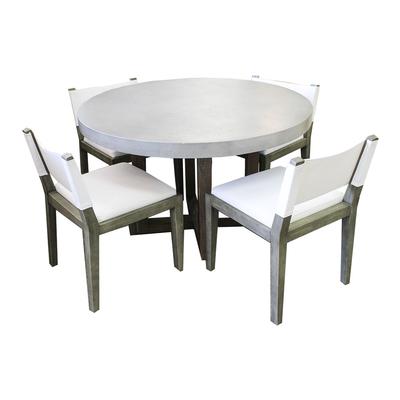 5 Piece Restoration Hardware Saddle Chair and Cement Dining Table Set