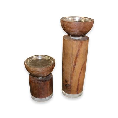2 Piece Mango Wood Candle Holders 