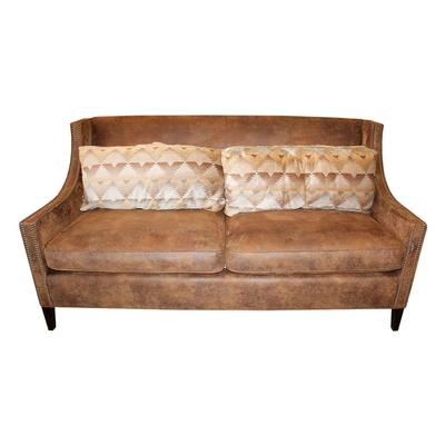 Brown Microfiber Sofa with Nailhead Trim