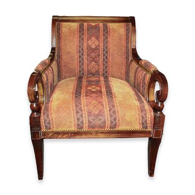 Carved Wood Arm Upholstered Chair