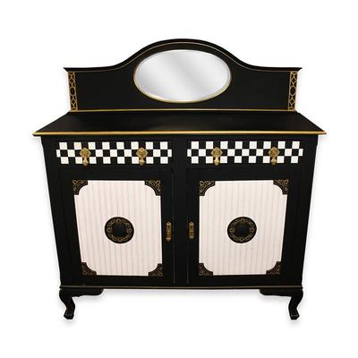 Chic Pink and Black Checkered Chest Vanity 