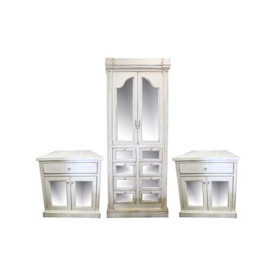 3 Piece Custom Mirrored Armoire and Night Stands 