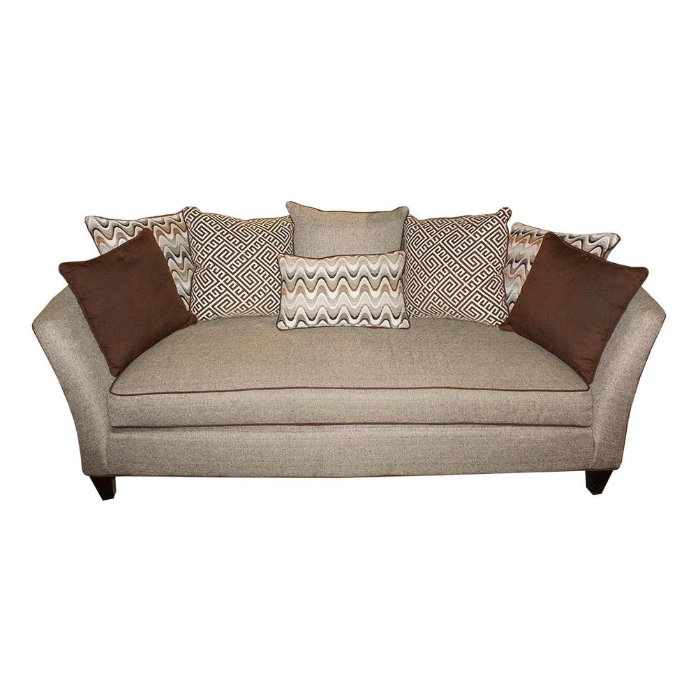  Grey Pillow Back Fabric Sofa With Brown Piping Accent