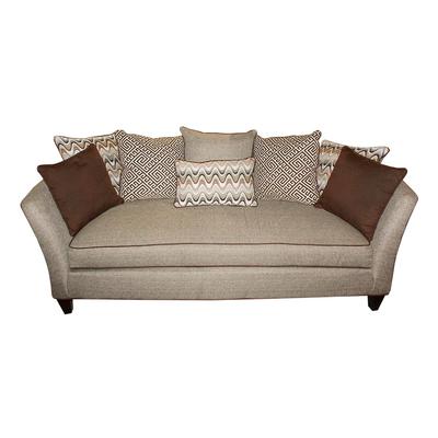 Grey Pillow Back Fabric Sofa with Brown Piping Accent