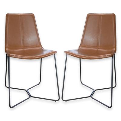 West Elm Pair of Slope Leather Dining Chairs