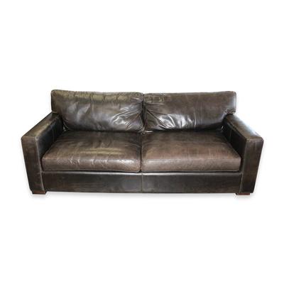  Crate + Barrel Brown, Axis Leather 2 Seat Sofa
