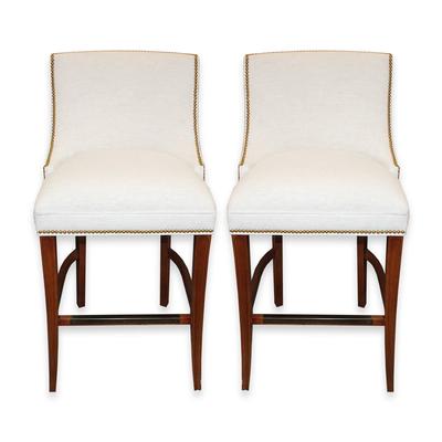 Hickory Chair Pair of Nailhead Linen Barstools
