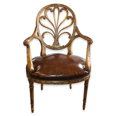 Oval Back Antique Chair Leather Seat 