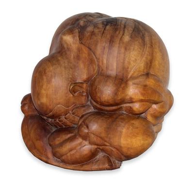  Teak Wood Weeping Buddha Sculpture