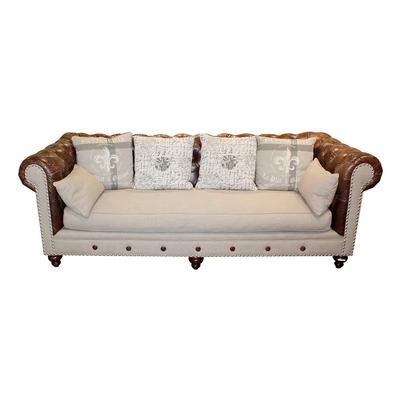 Leather and Fabric Chesterfield Sofa
