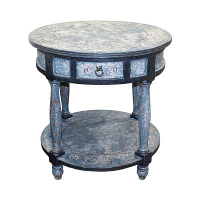 Potato Barn Round Mottled Blue and Grey Occasional Table