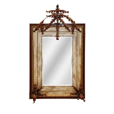 John Richard Cream and Rust Mirror with Metal Floral Accents