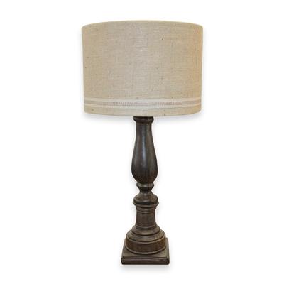 Ceramic Column Lamp with Burlap Shade