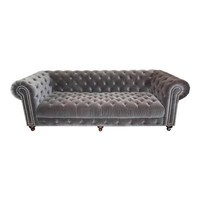 Grey Tufted Fabric Chesterfield Sofa