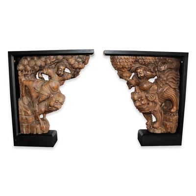 Pair of Wood Carved Arch Way Decor 