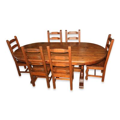 Oval Rustic Table with 6 Chairs 