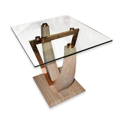 Glass Top Pedestal Rose Gold End Table 