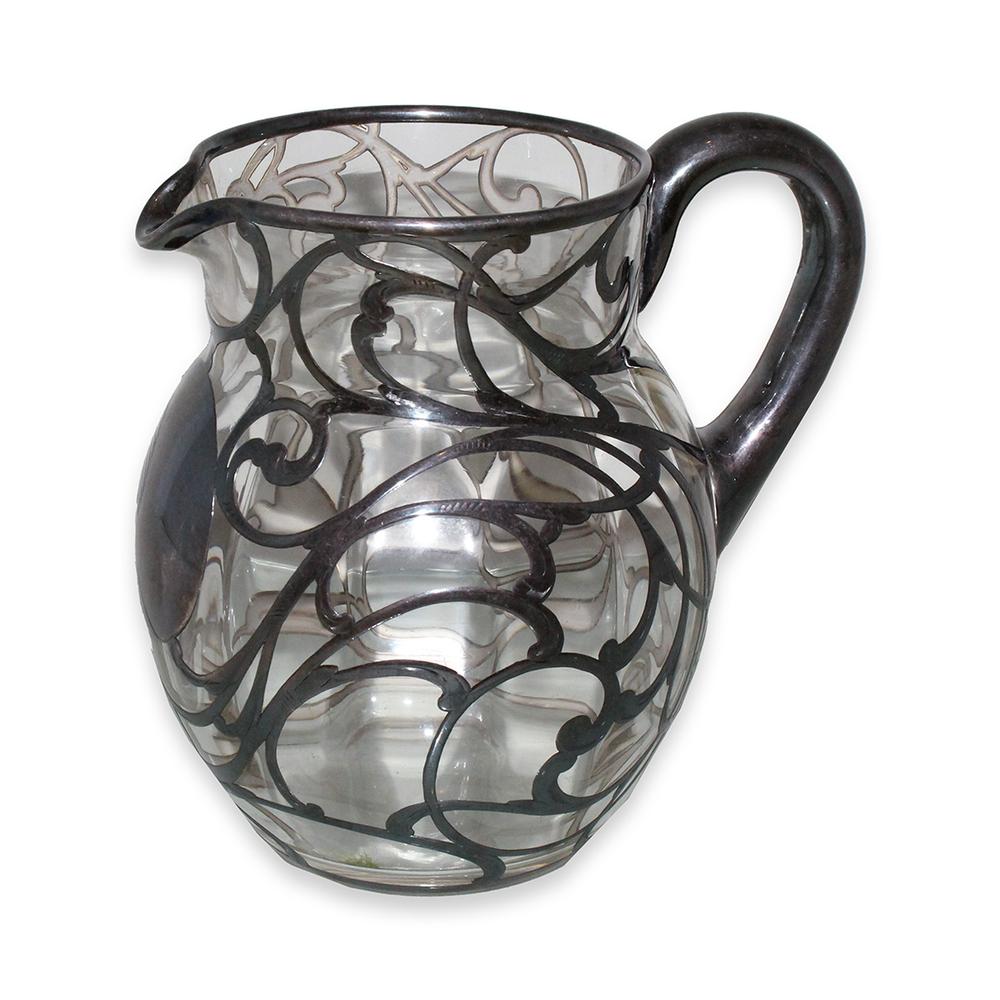  Art Nouveau Silver Glass Pitcher