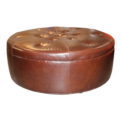 Ladlow's Round Brown Leather Ottoman