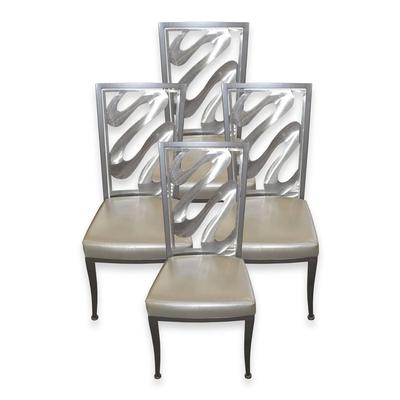 Set of 4 Brushed Steel Dining Chairs 